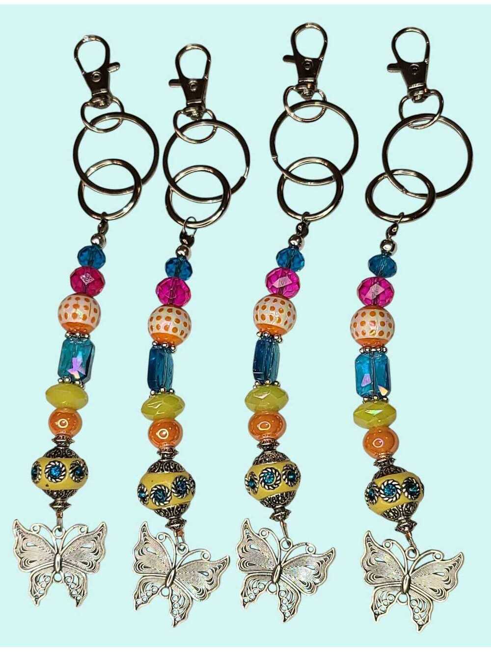 Carnival Colors with Butterfly Purse Charm Beaded Keychain (Design 2)